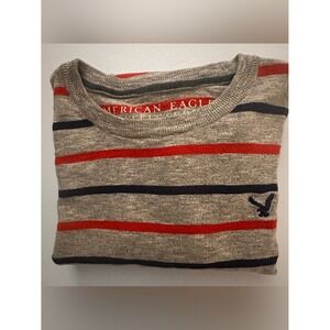 American Eagle Outfitters Men's Gray Striped Crewneck‎ Sweater